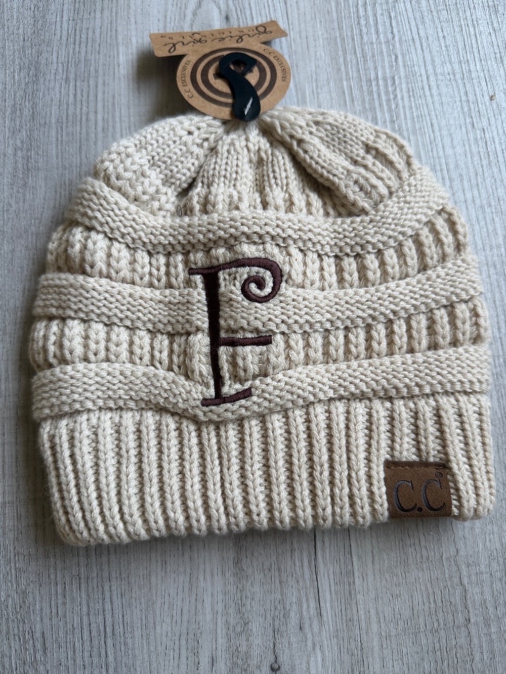 CC‎ Girl Originals Beige Knit Beanie with Initial